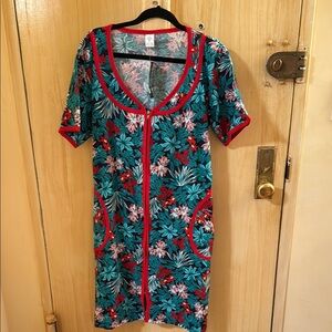 Vibrant Floral Zip-Up Dress with Red Trim